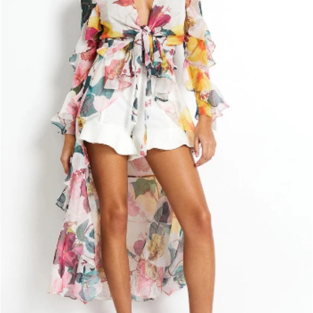 NWT PatBO Pink and Orange Ruffled Tiered Maxi Dress